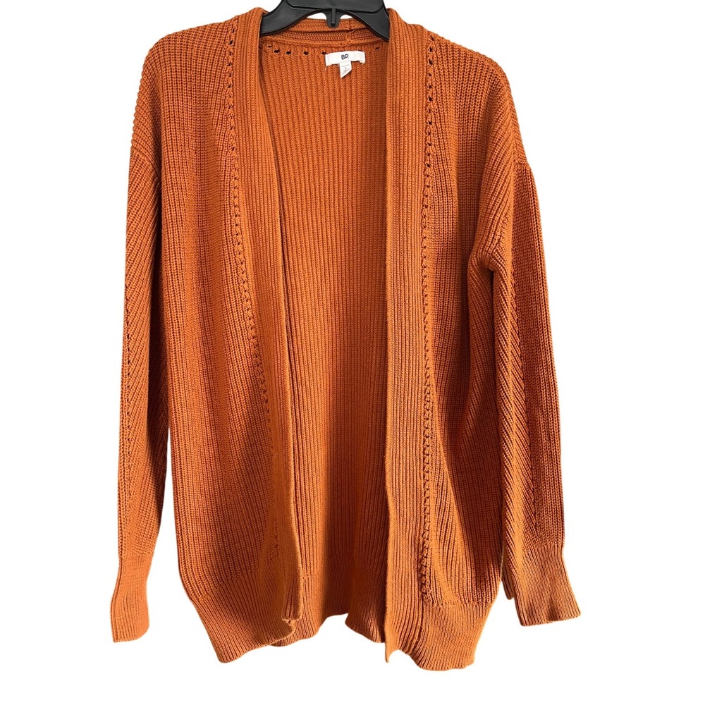 BP Nordstrom Burnt Orange Ribbed Cotton Open‎ Front Cardigan Sweater Small